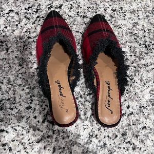 free people red black tartan mules flats